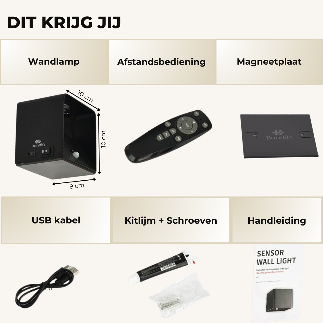 Wandlamp oplaadbaar met sensor en afstandsbediening zwart
