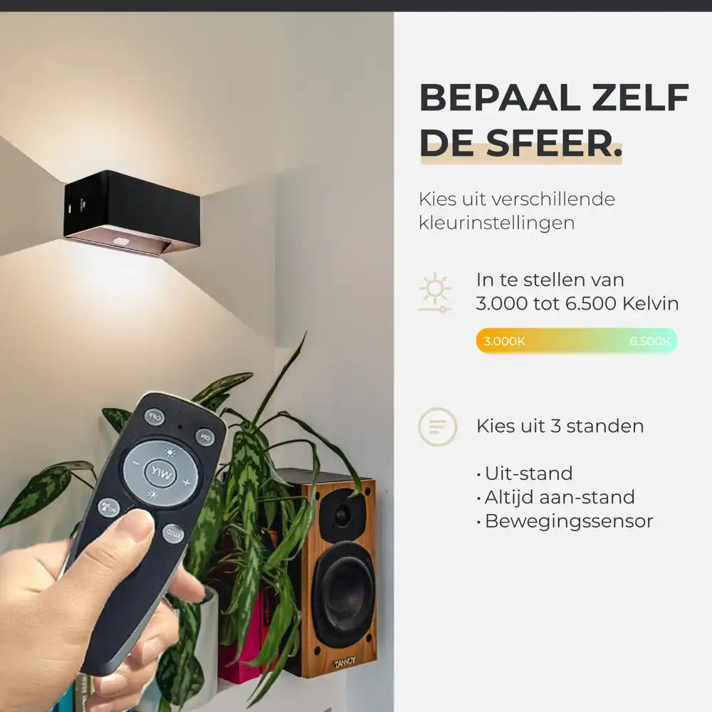 Wandlamp oplaadbaar met sensor en afstandsbediening zwart