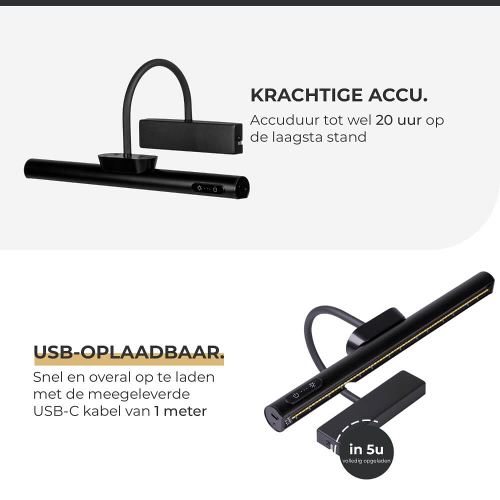 Schilderijlamp oplaadbaar zwart