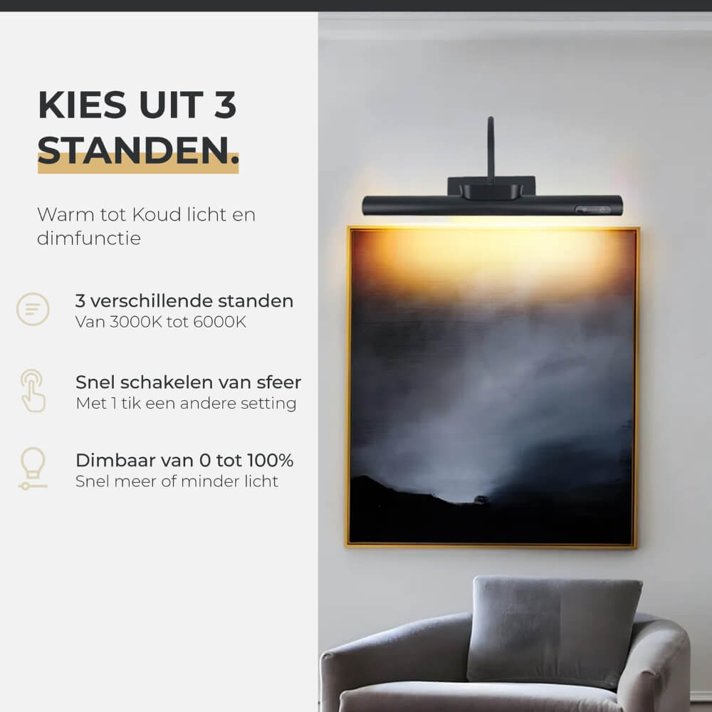 Schilderijlamp oplaadbaar zwart