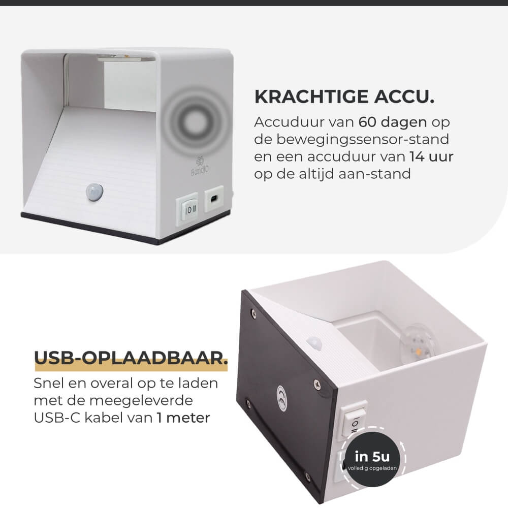 Wandlamp oplaadbaar met sensor wit